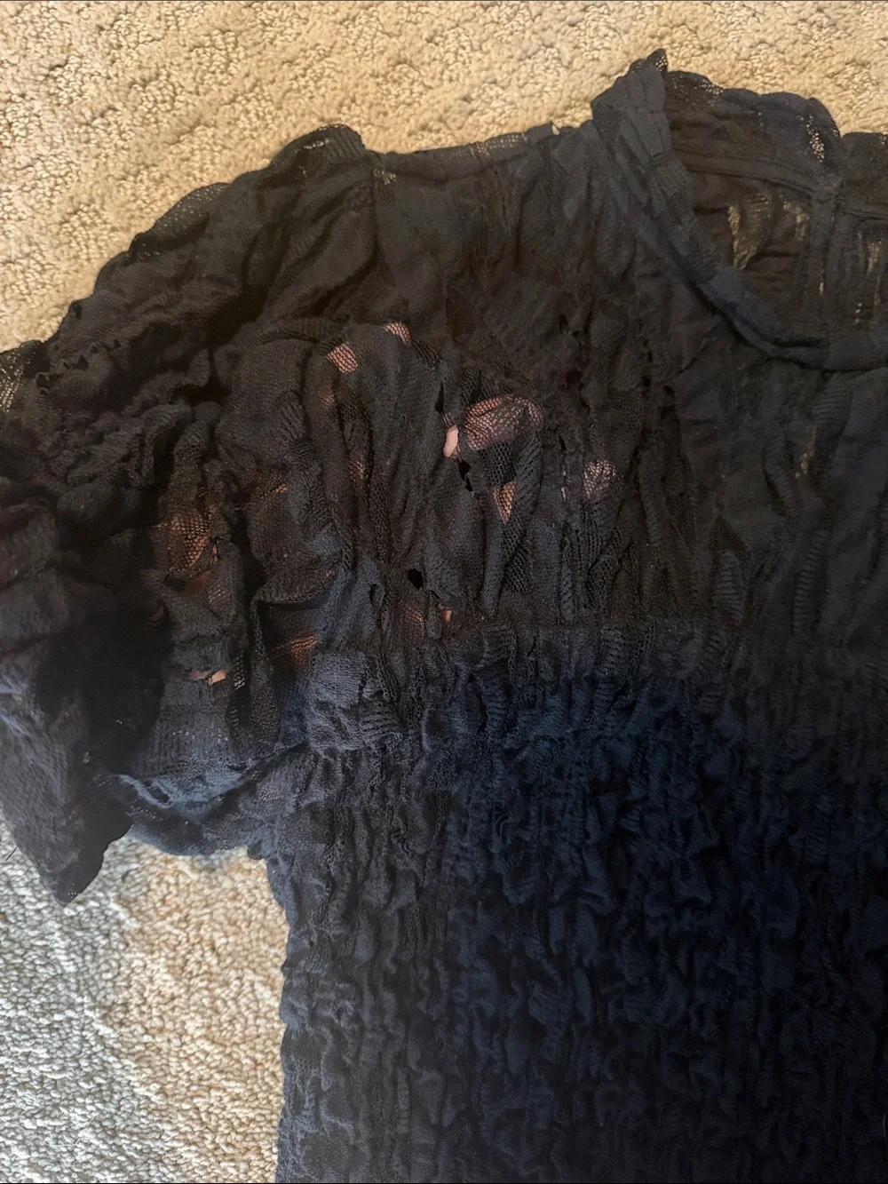 Free People Black Smocked Puff Sleeve Blouse